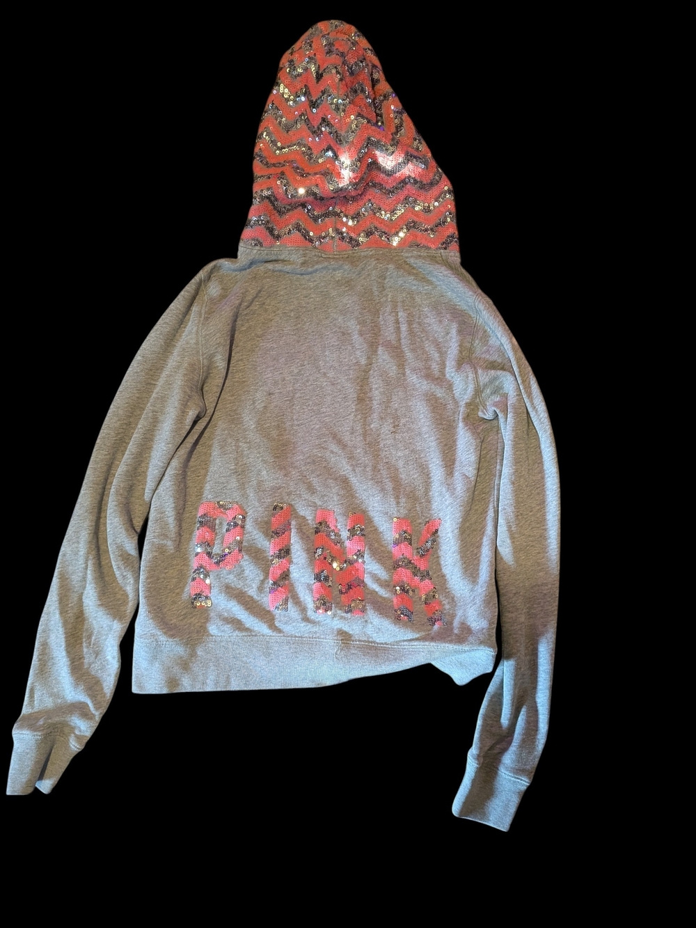 PINK Victoria's Secret Gray Hoodie with Pink Sequin Chevron Hood